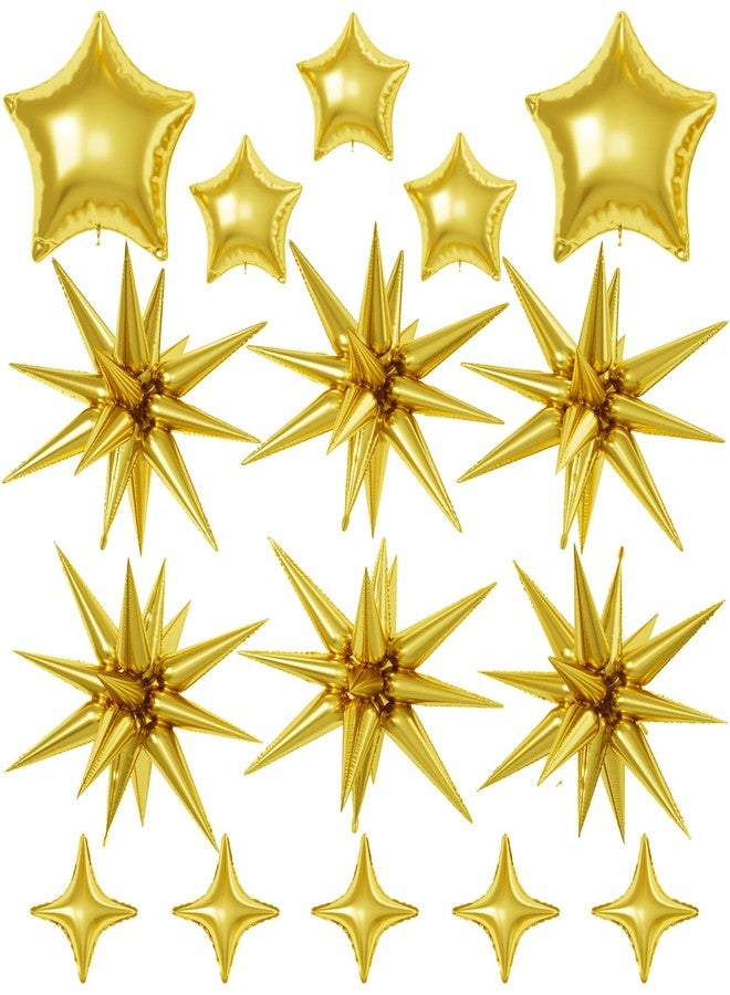 Sowide Gold Star Balloons, 22/18/10 Inch Foil Balloons, Four-Pointed Balloon for Women Men Birthday Graduation Celebration Wedding Baby Shower Decorations - Image 1
